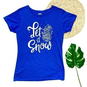 Holiday Time Winter Snowman Blue Short Sleeve Graphic T-Shirt Let it Snow